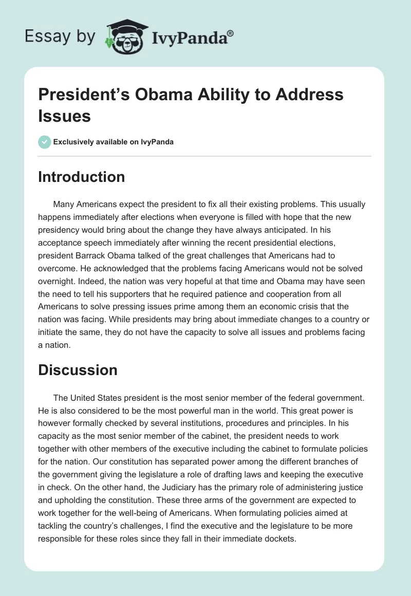 President’s Obama Ability to Address Issues. Page 1