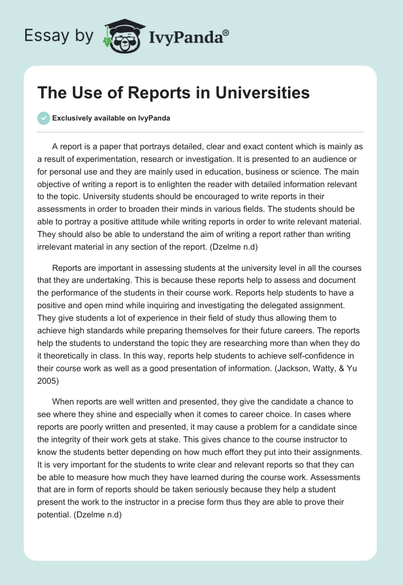 The Use of Reports in Universities. Page 1