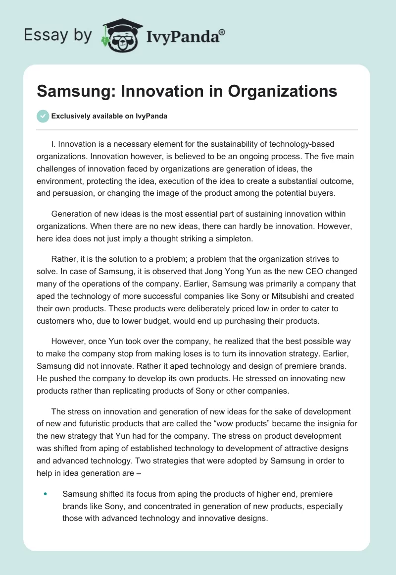Samsung: Innovation in Organizations. Page 1