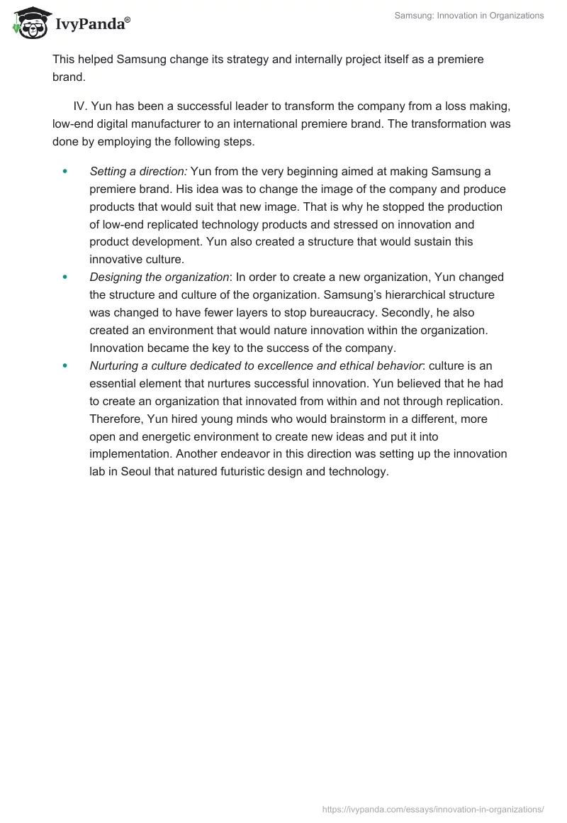Samsung: Innovation in Organizations. Page 4