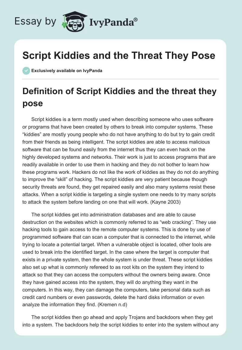 Script Kiddies and the Threat They Pose. Page 1