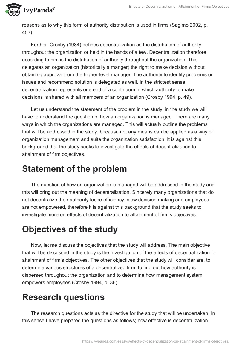 Effects of Decentralization on Attainment of Firms Objectives. Page 2