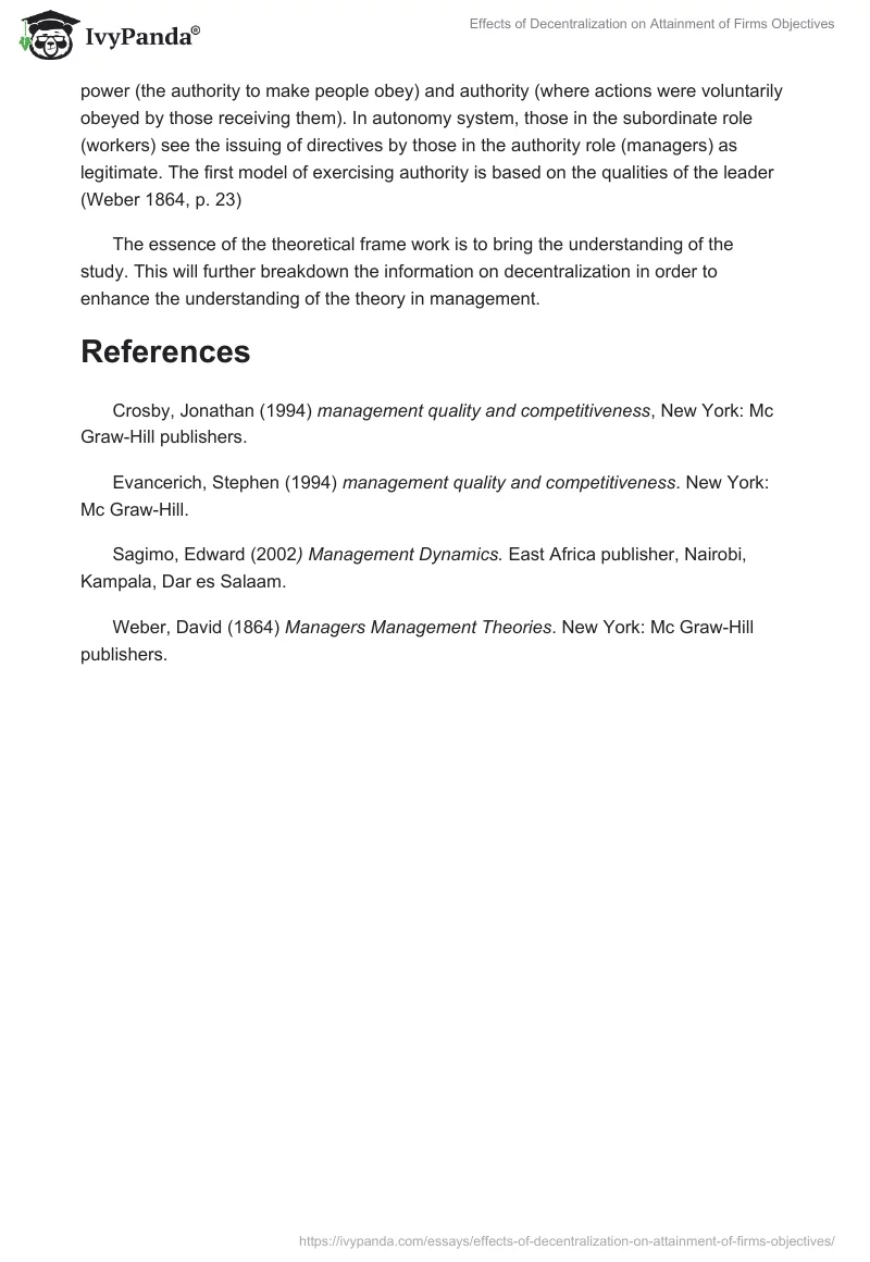 Effects of Decentralization on Attainment of Firms Objectives. Page 4