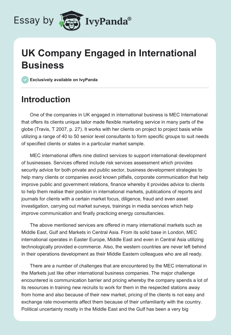 UK Company Engaged in International Business. Page 1
