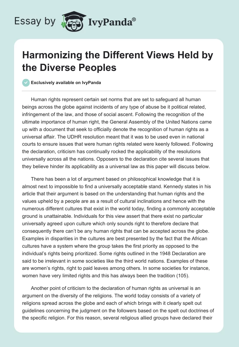 Harmonizing the Different Views Held by the Diverse Peoples. Page 1