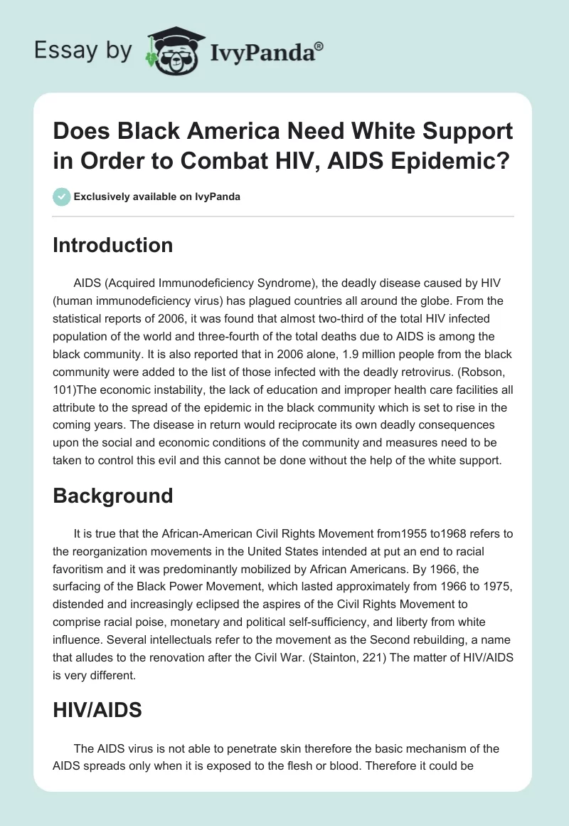Does Black America Need White Support in Order to Combat HIV, AIDS Epidemic?. Page 1