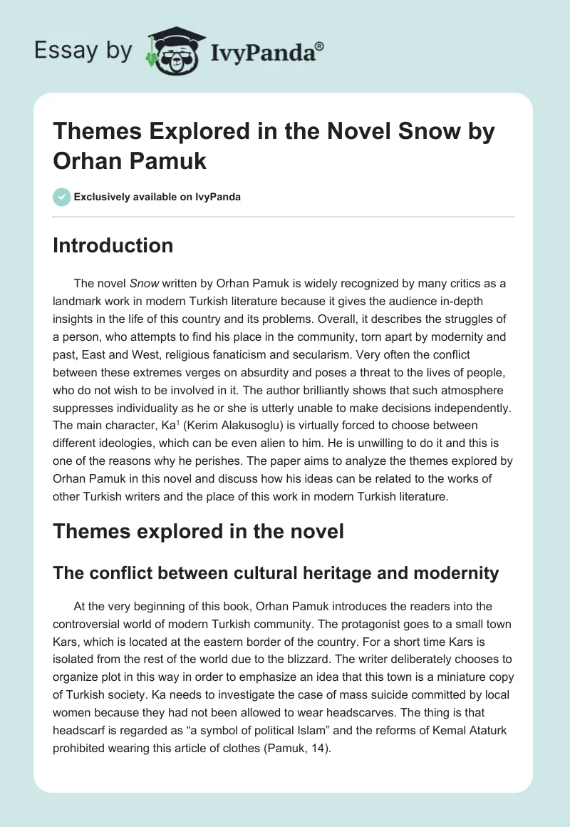 Themes Explored in the Novel "Snow" by Orhan Pamuk. Page 1