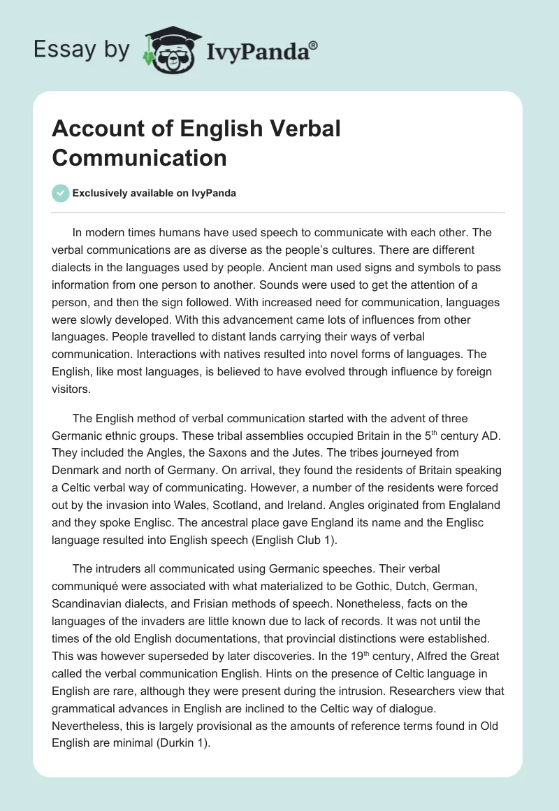 Account of English Verbal Communication. Page 1