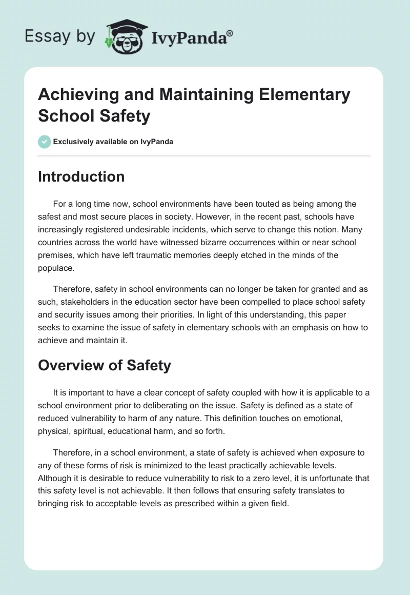 Achieving and Maintaining Elementary School Safety. Page 1
