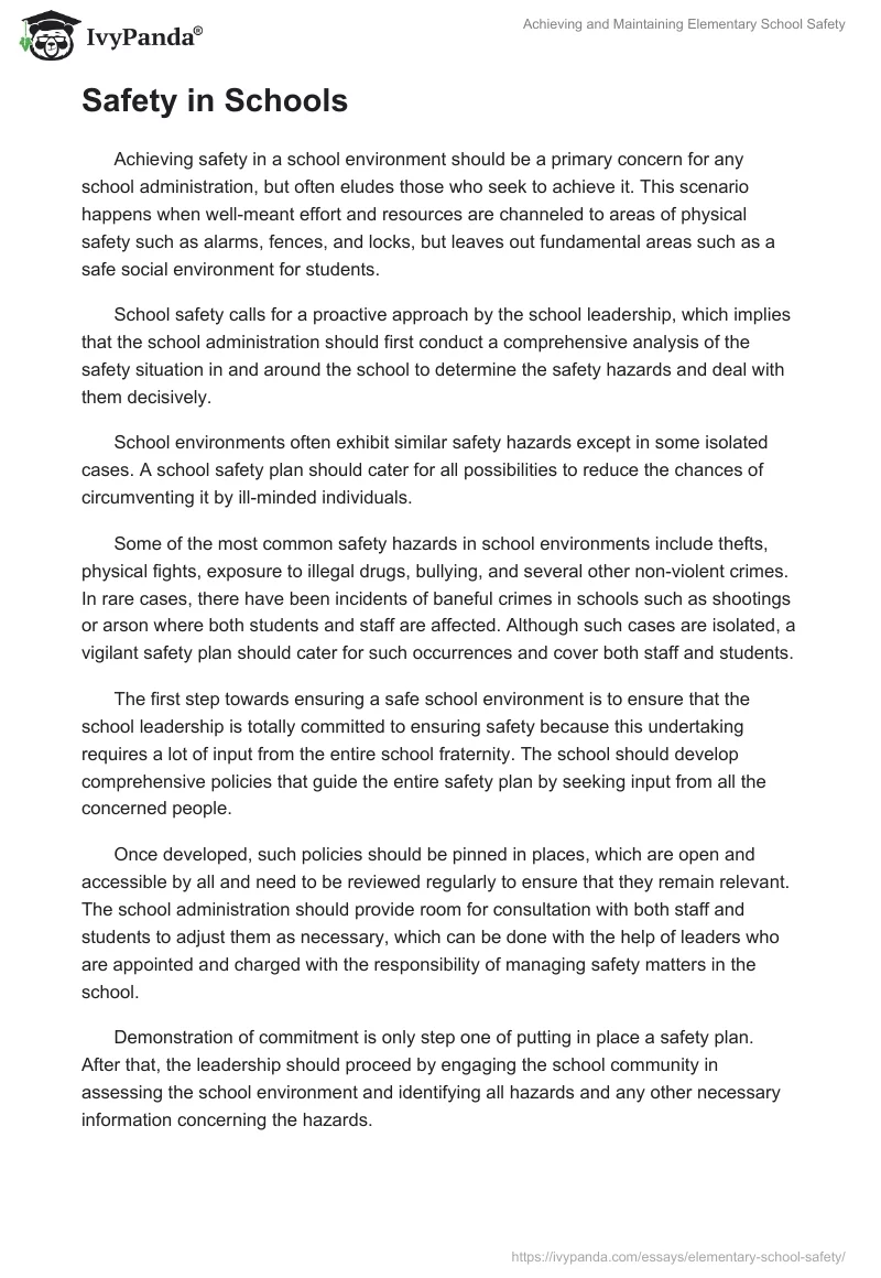 Achieving and Maintaining Elementary School Safety. Page 2