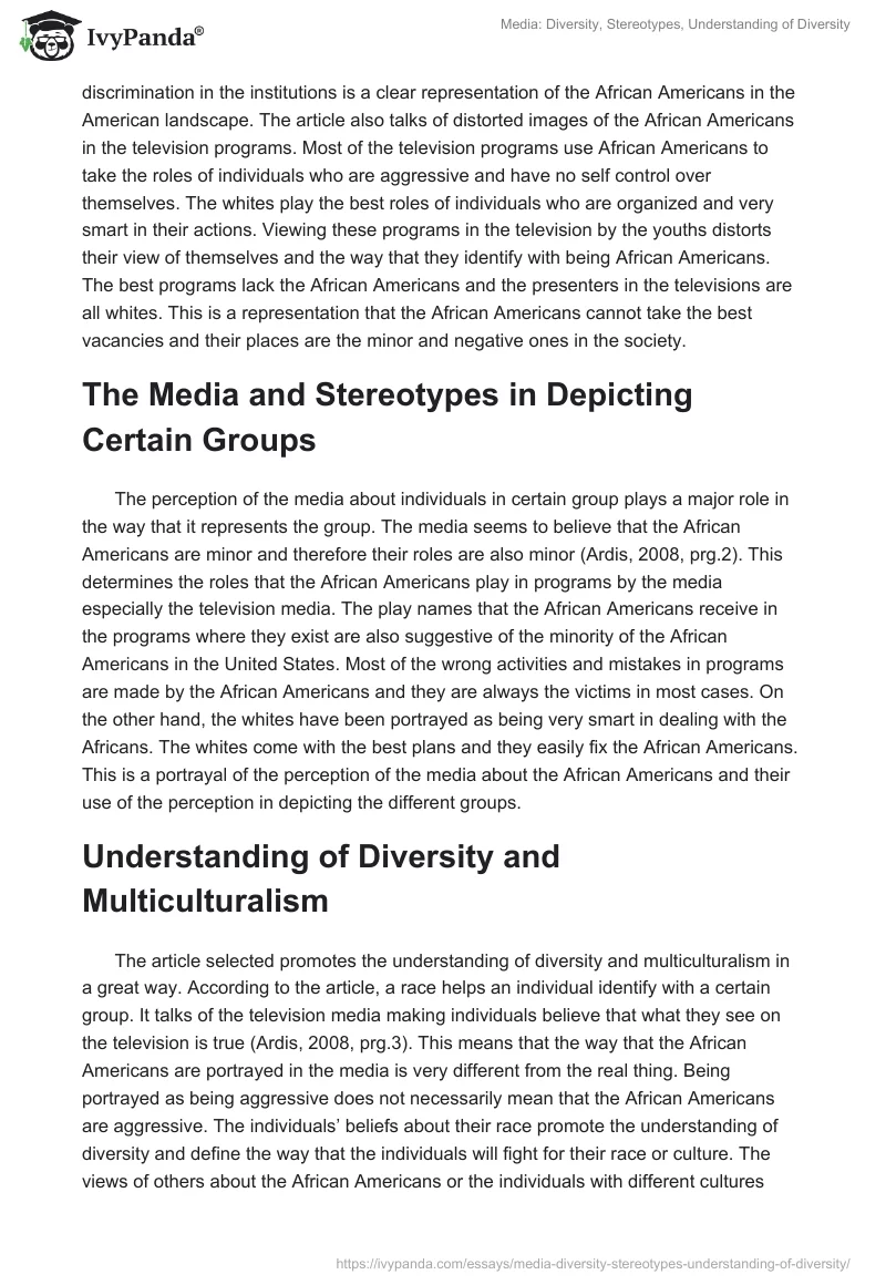Media: Diversity, Stereotypes, Understanding of Diversity. Page 2