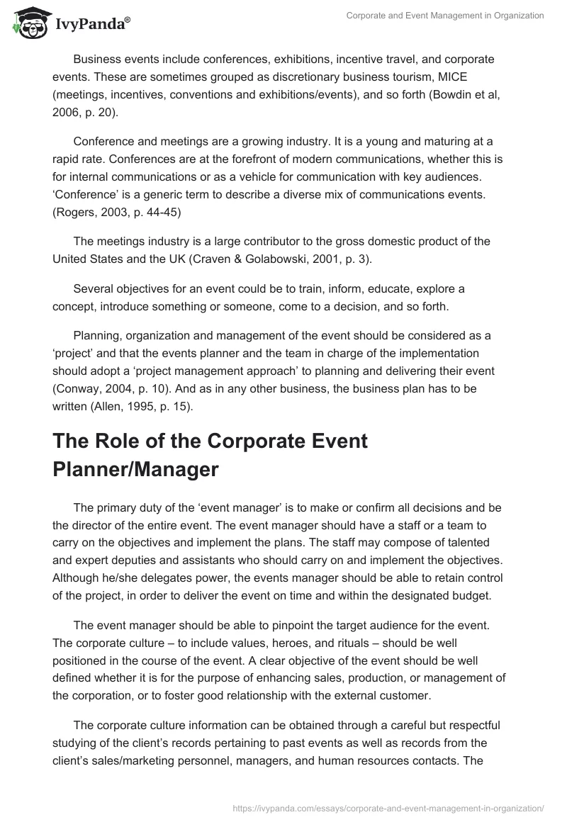 Corporate and Event Management in Organization. Page 2