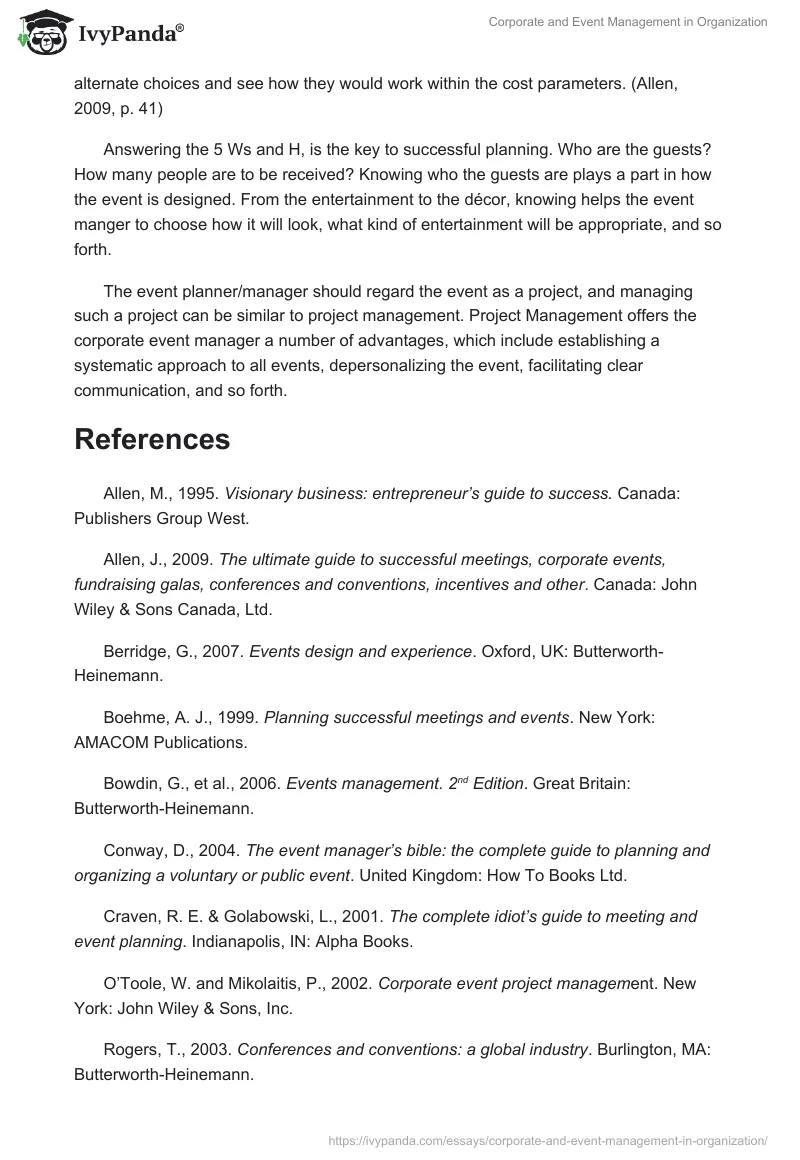 Corporate and Event Management in Organization. Page 4