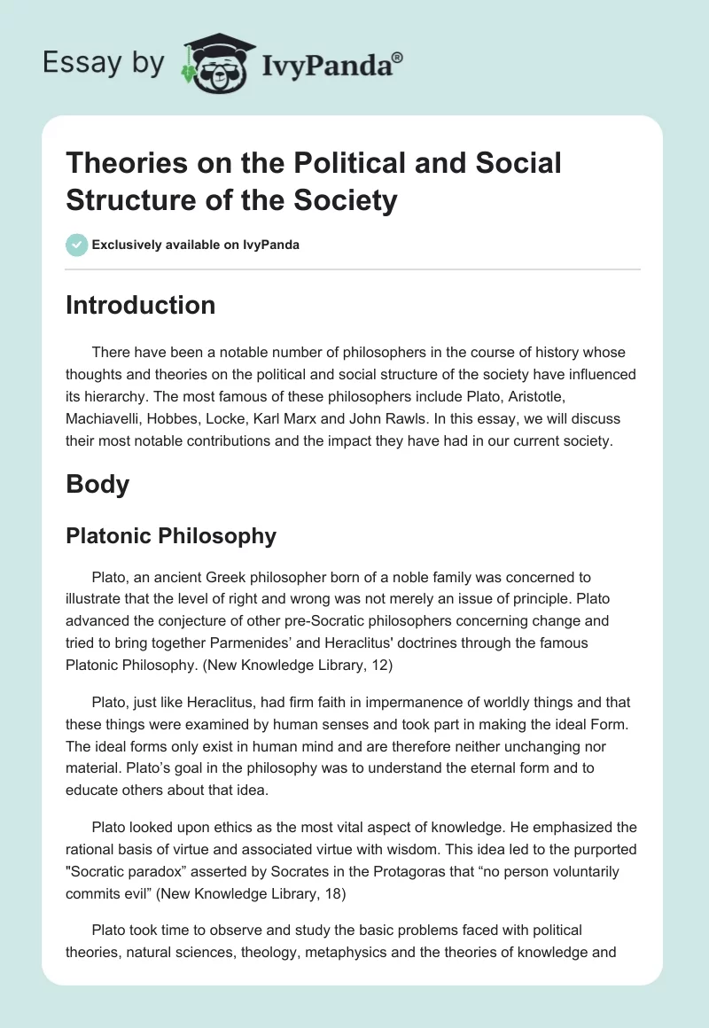 Theories on the Political and Social Structure of the Society. Page 1
