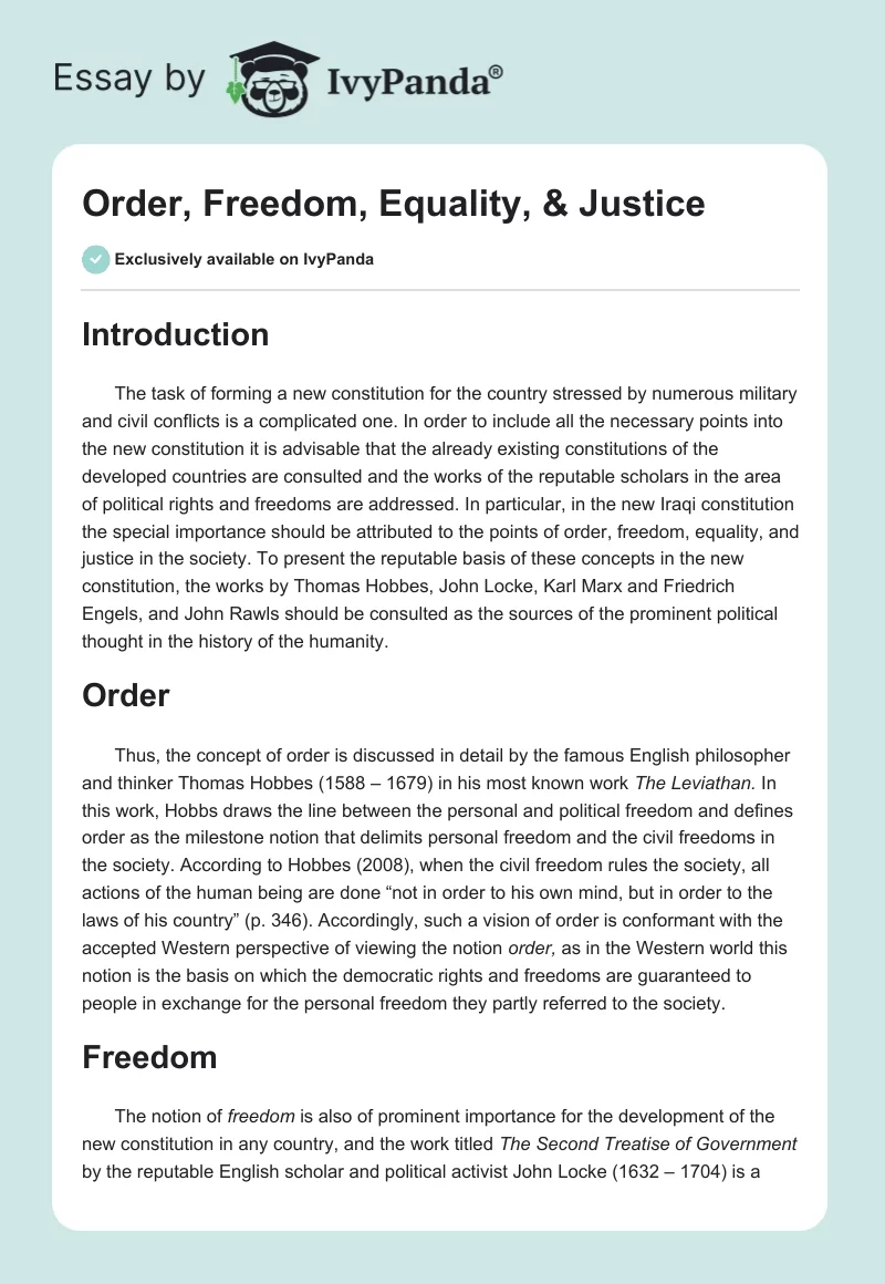 Order, Freedom, Equality, & Justice. Page 1