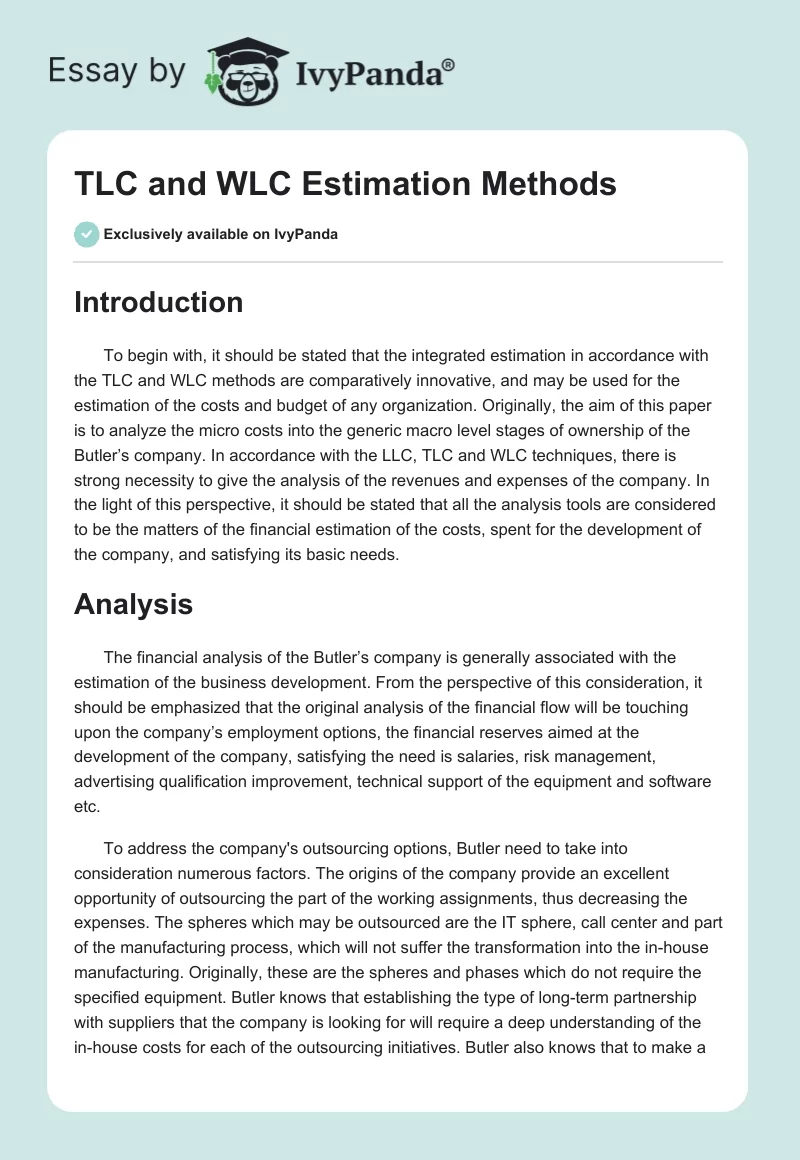 TLC and WLC Estimation Methods. Page 1