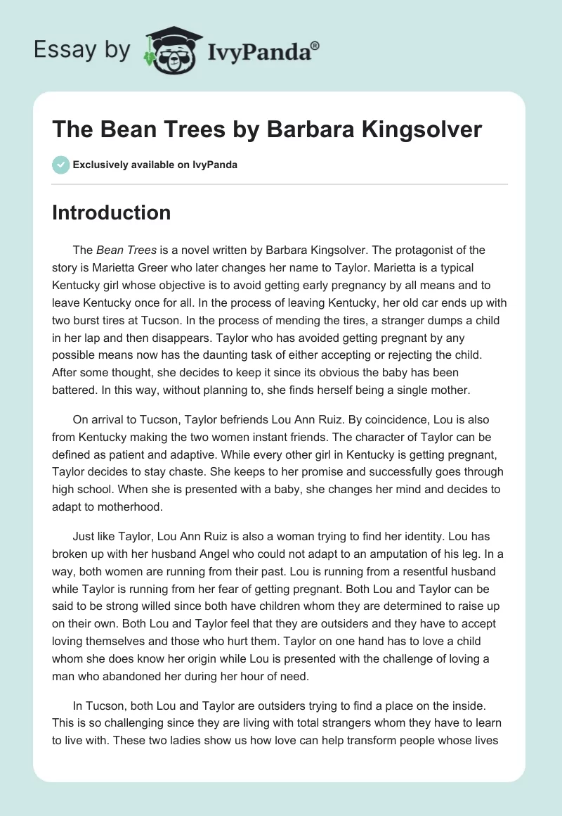 "The Bean Trees" by Barbara Kingsolver. Page 1