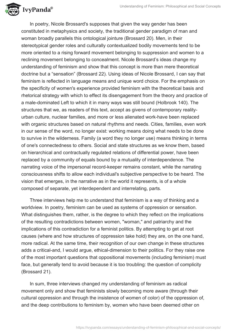 Understanding of Feminism: Philosophical and Social Concepts. Page 2
