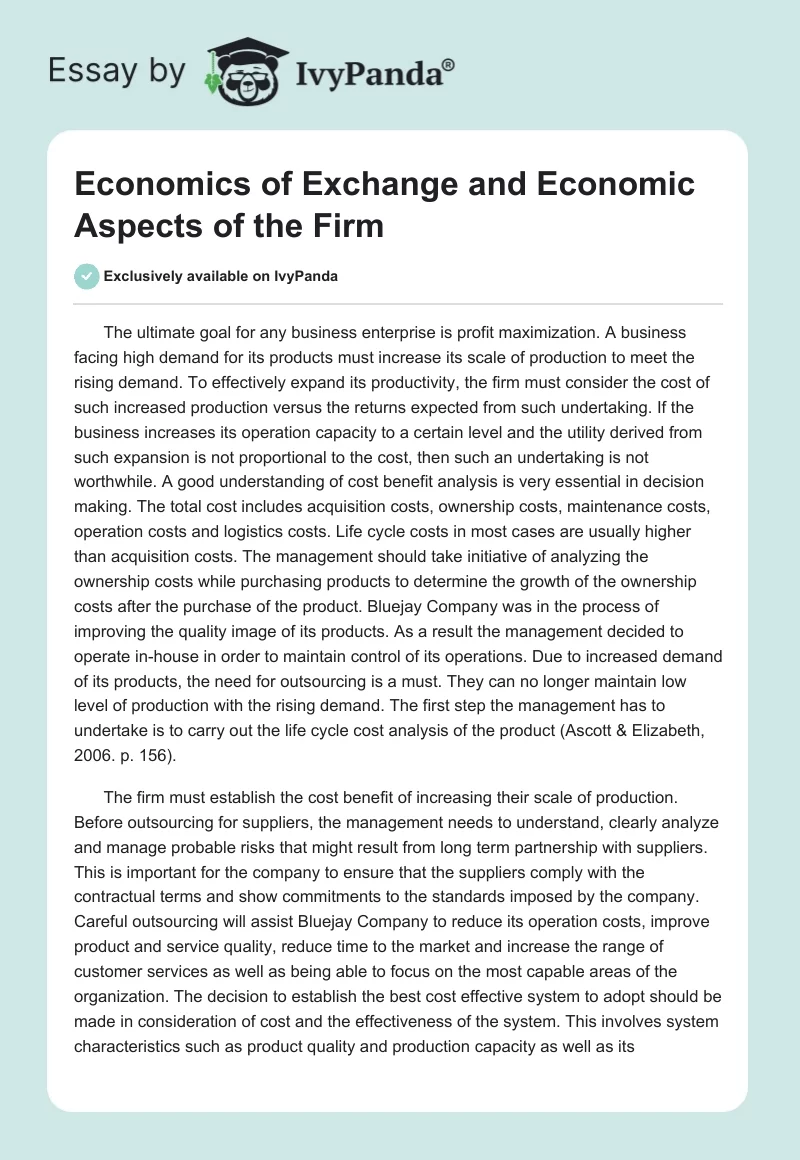 Economics of Exchange and Economic Aspects of the Firm. Page 1