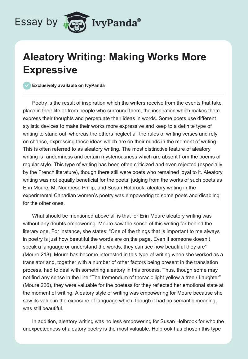 Aleatory Writing: Making Works More Expressive. Page 1
