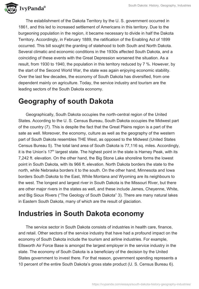South Dakota: History, Geography, Industries. Page 2