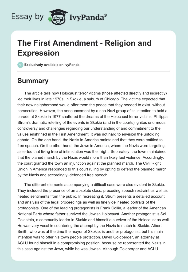 The First Amendment - Religion and Expression. Page 1
