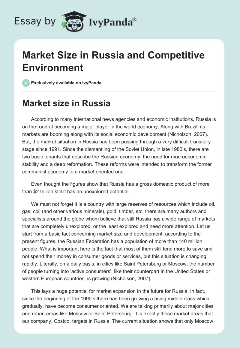 Market Size in Russia and Competitive Environment. Page 1