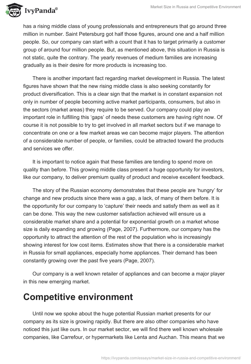 Market Size in Russia and Competitive Environment. Page 2