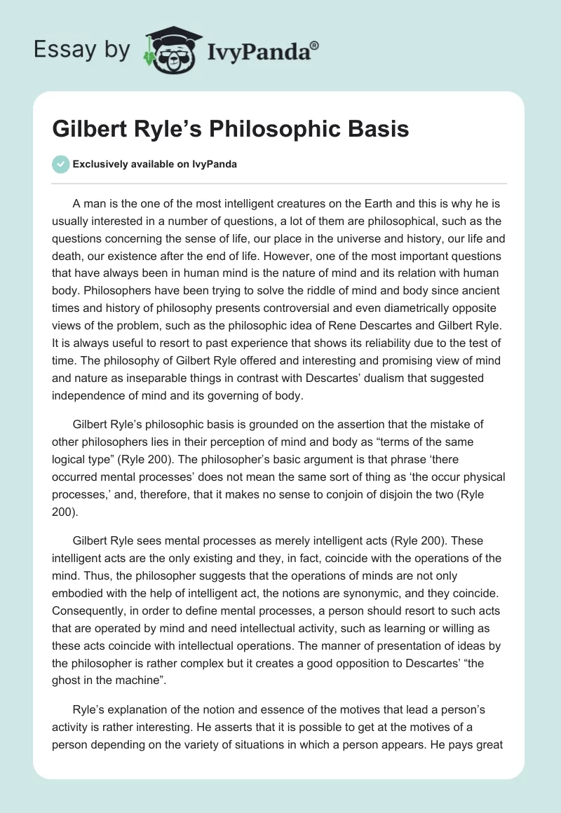 Gilbert Ryle’s Philosophic Basis. Page 1