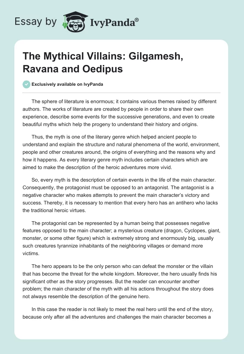 The Mythical Villains: Gilgamesh, Ravana and Oedipus. Page 1