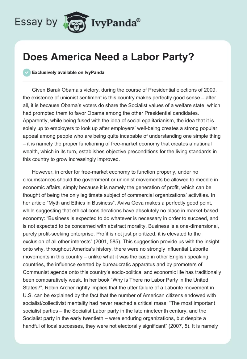 Does America Need a Labor Party?. Page 1