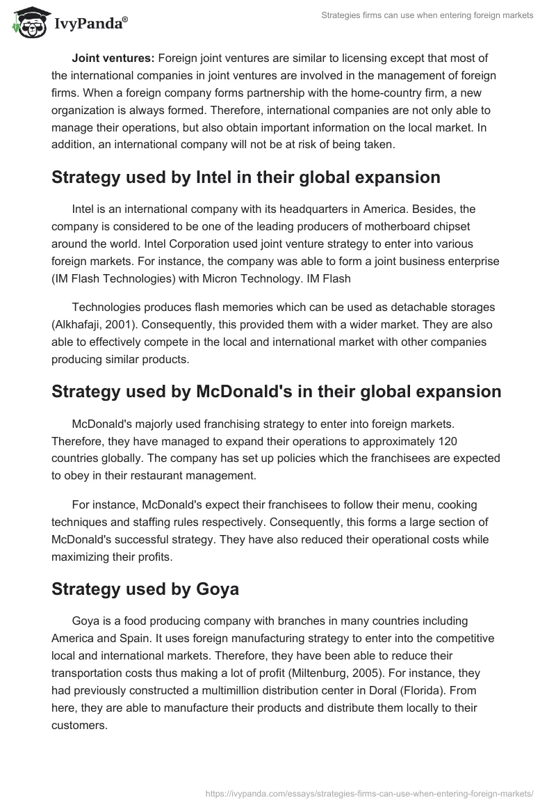 Strategies firms can use when entering foreign markets. Page 2
