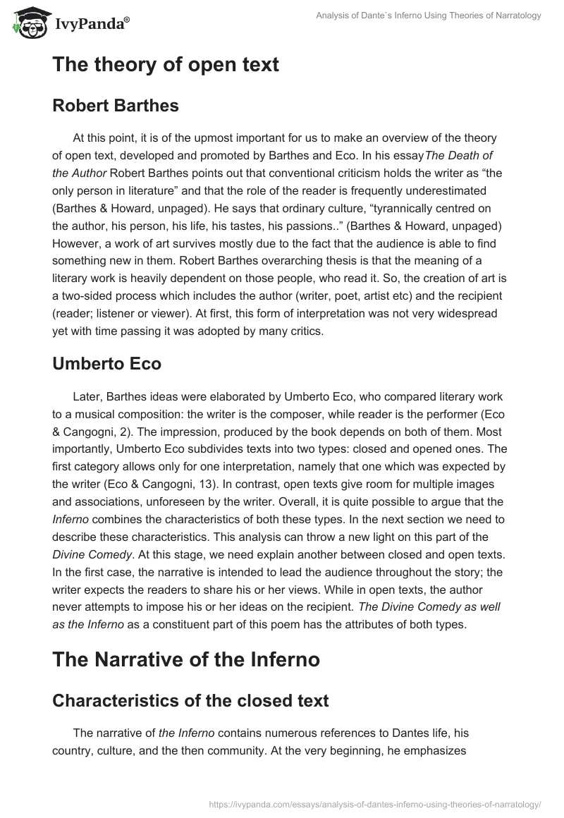 Analysis of Dante`s Inferno Using Theories of Narratology. Page 2