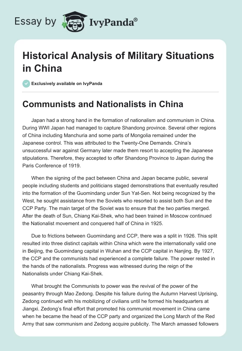 Historical Analysis of Military Situations in China. Page 1