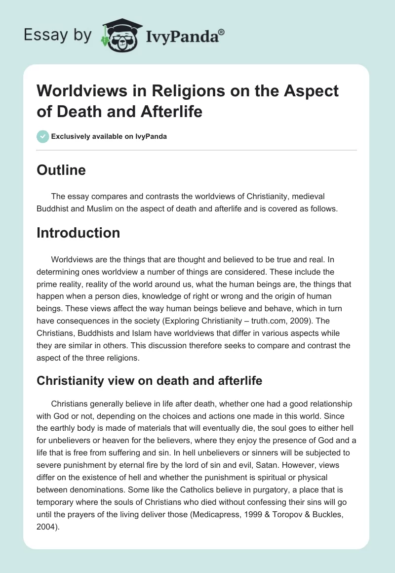 Worldviews in Religions on the Aspect of Death and Afterlife. Page 1