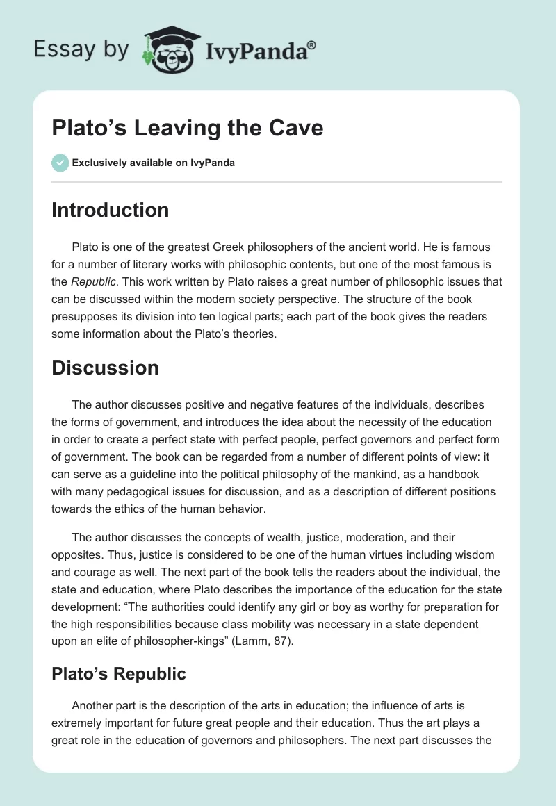 Plato’s "Leaving the Cave". Page 1