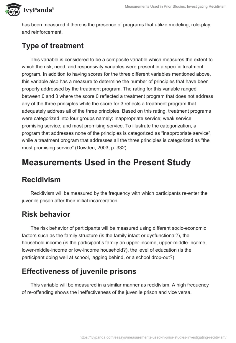 Measurements Used in Prior Studies: Investigating Recidivism. Page 2