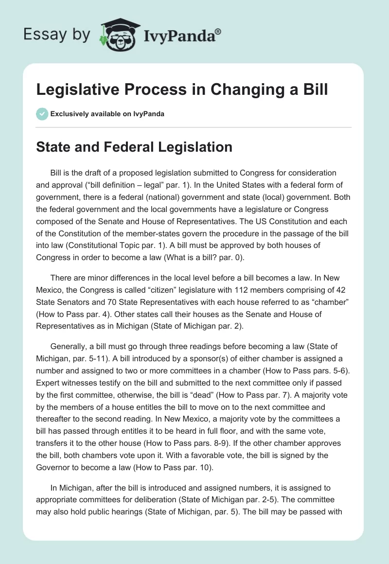Legislative Process in Changing a Bill. Page 1