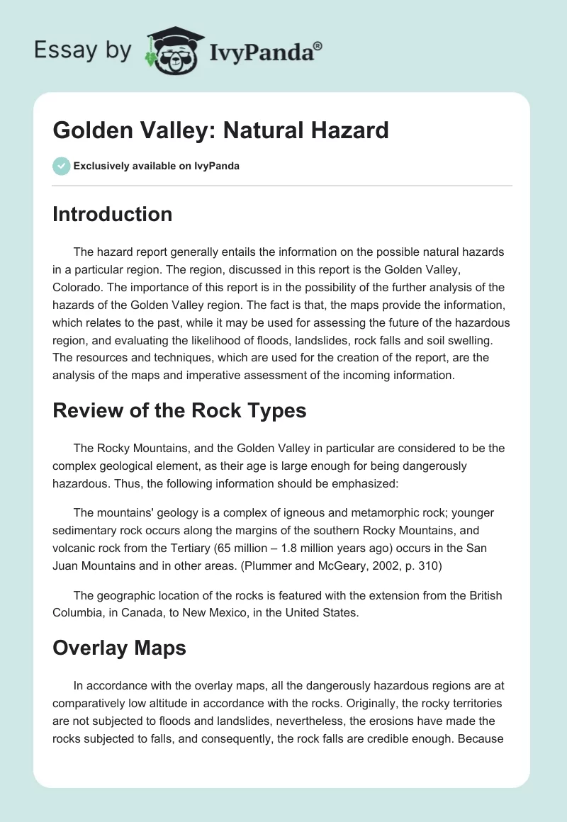 Golden Valley: Natural Hazard. Page 1