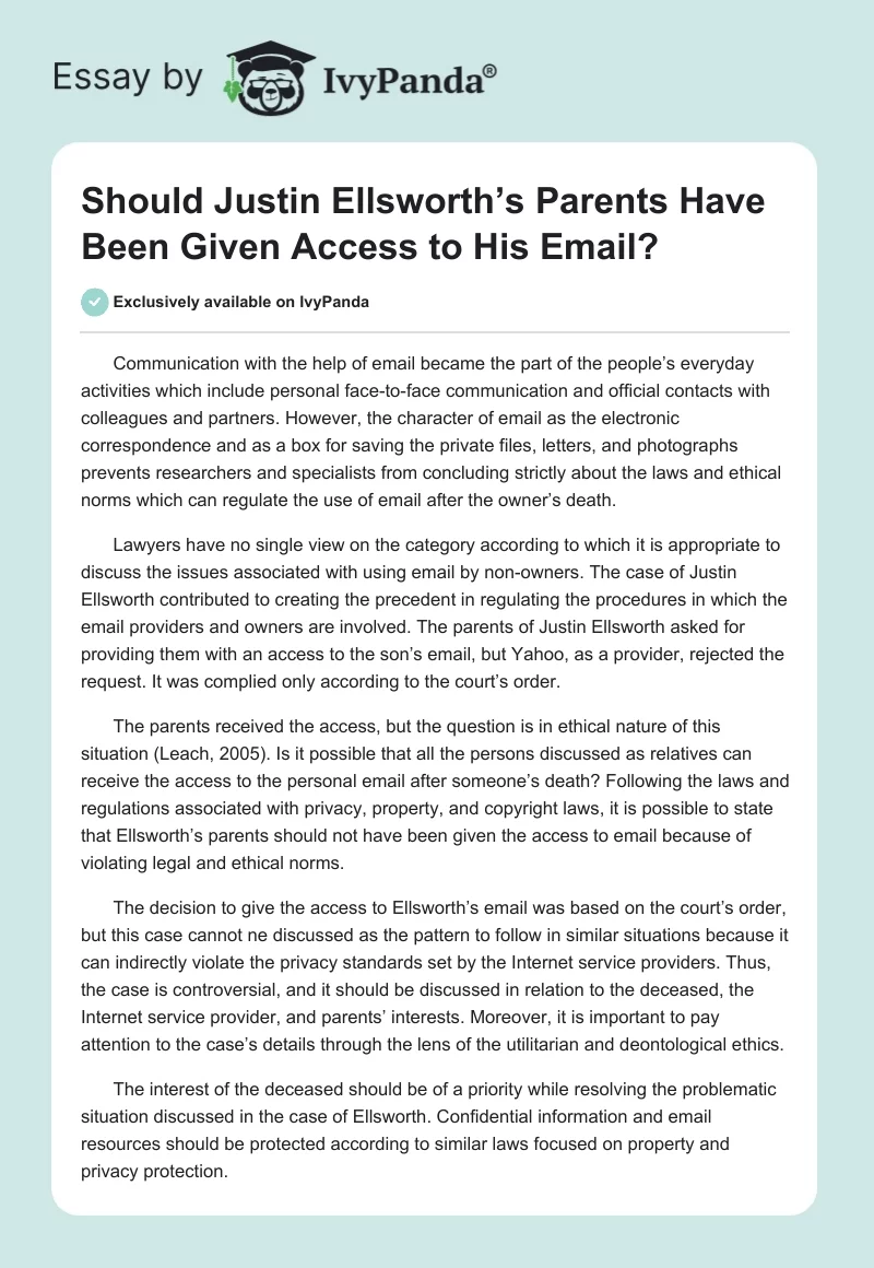 Should Justin Ellsworth’s Parents Have Been Given Access to His Email?. Page 1