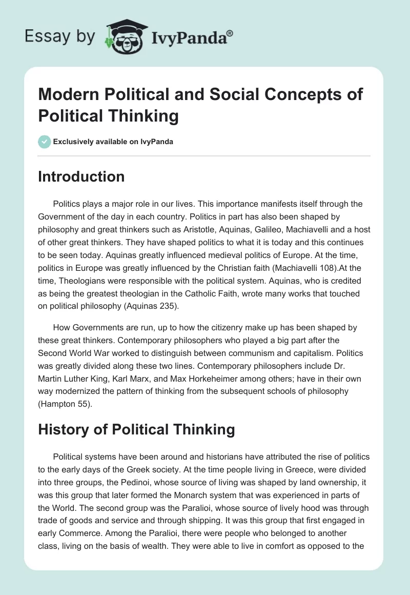 Modern Political and Social Concepts of Political Thinking. Page 1