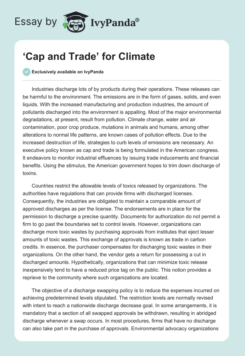 ‘Cap and Trade’ for Climate. Page 1