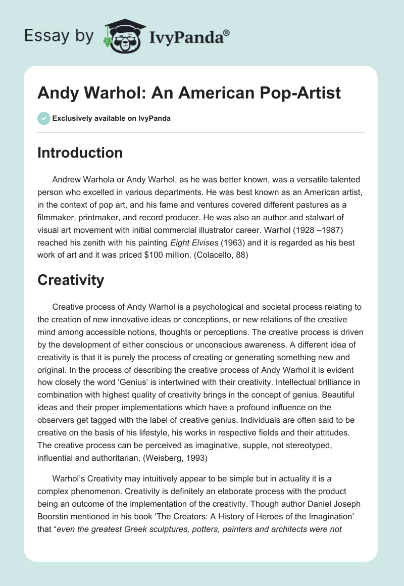 Andy Warhol: An American Pop-Artist. Page 1