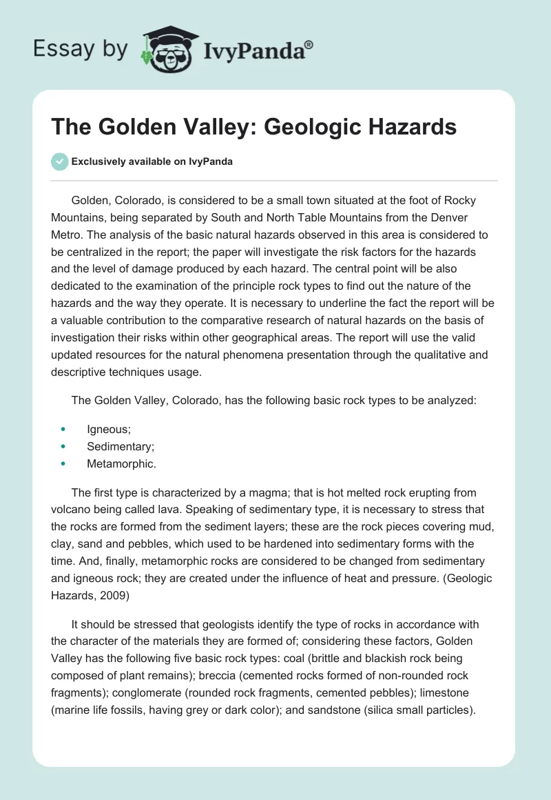 The Golden Valley: Geologic Hazards. Page 1