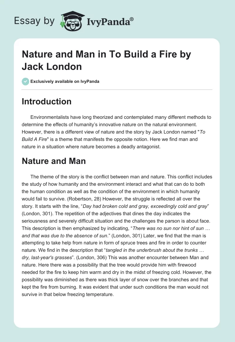 Nature and Man in "To Build a Fire" by Jack London. Page 1