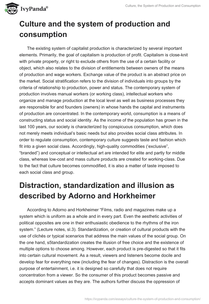 Culture, the System of Production and Consumption. Page 3