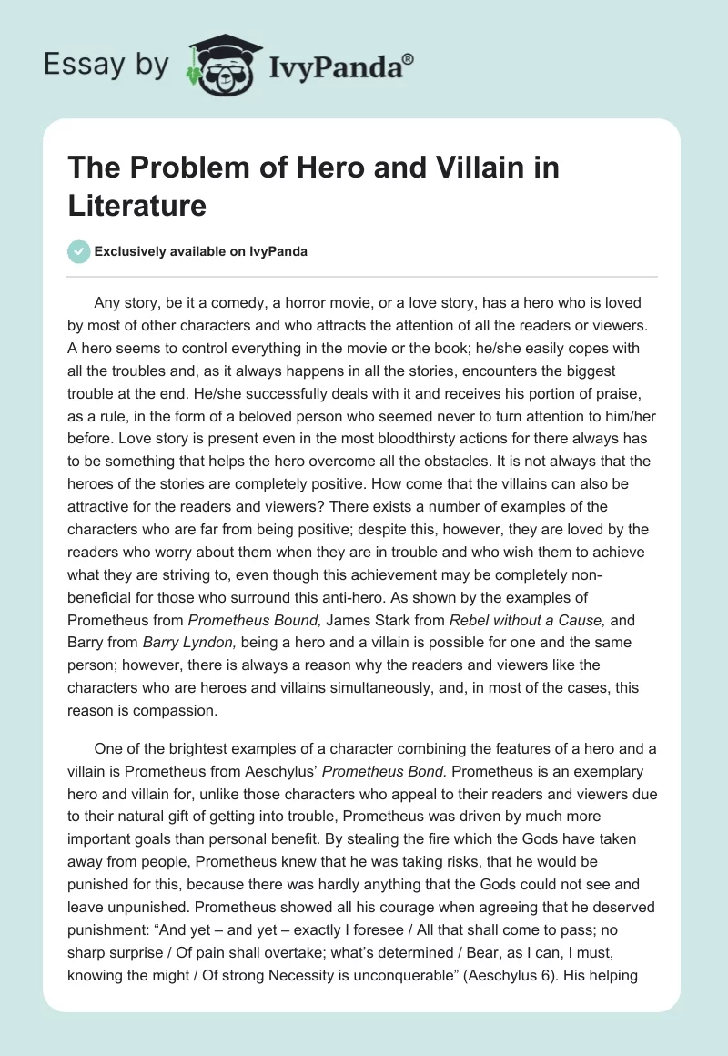 The Problem of Hero and Villain in Literature. Page 1