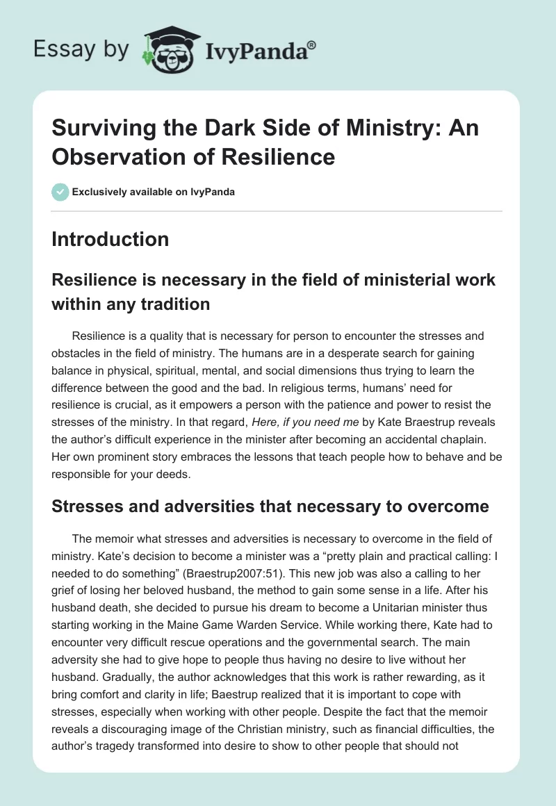 Surviving the Dark Side of Ministry: An Observation of Resilience. Page 1