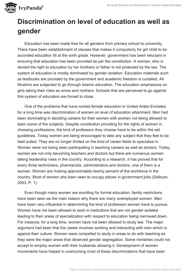 Emarati Women and Education in United Arabs Emirates. Page 2