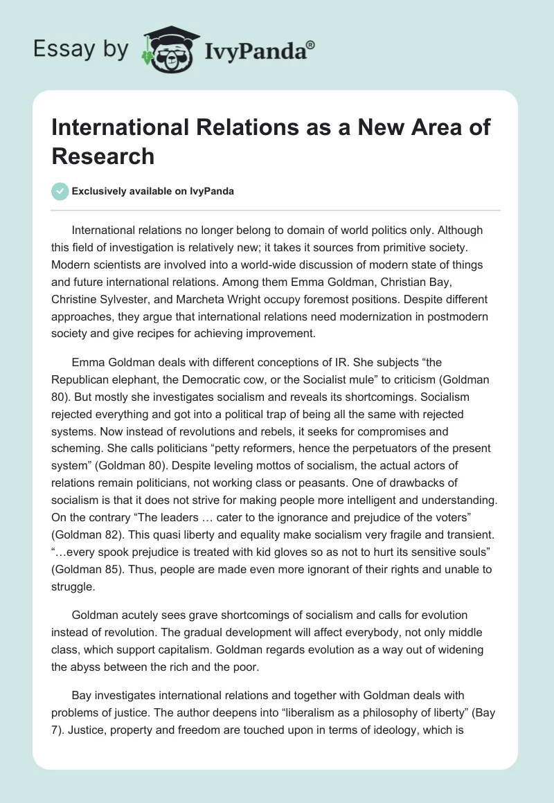 International Relations as a New Area of ​​Research. Page 1